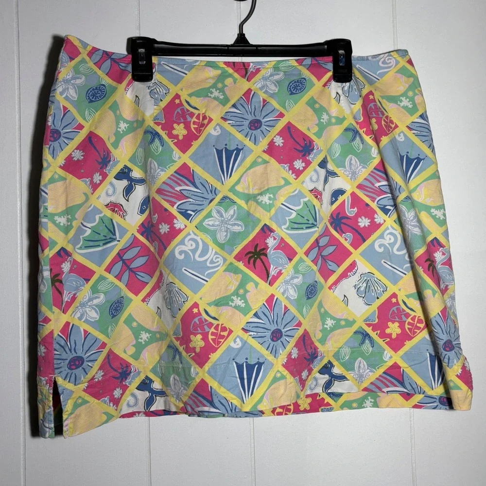 Y2K VTG Tropical Patchwork Skort Multi Color Cotton Tropical Vacation Resort